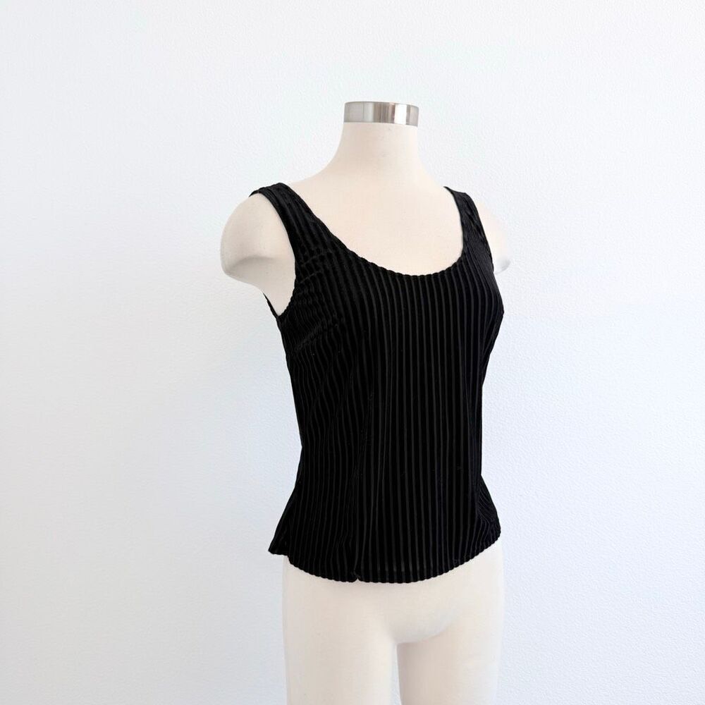 JS Collections Vintage Black Stripe Velvet Blouse Top Shirt Tank Burnout 6 Sm
